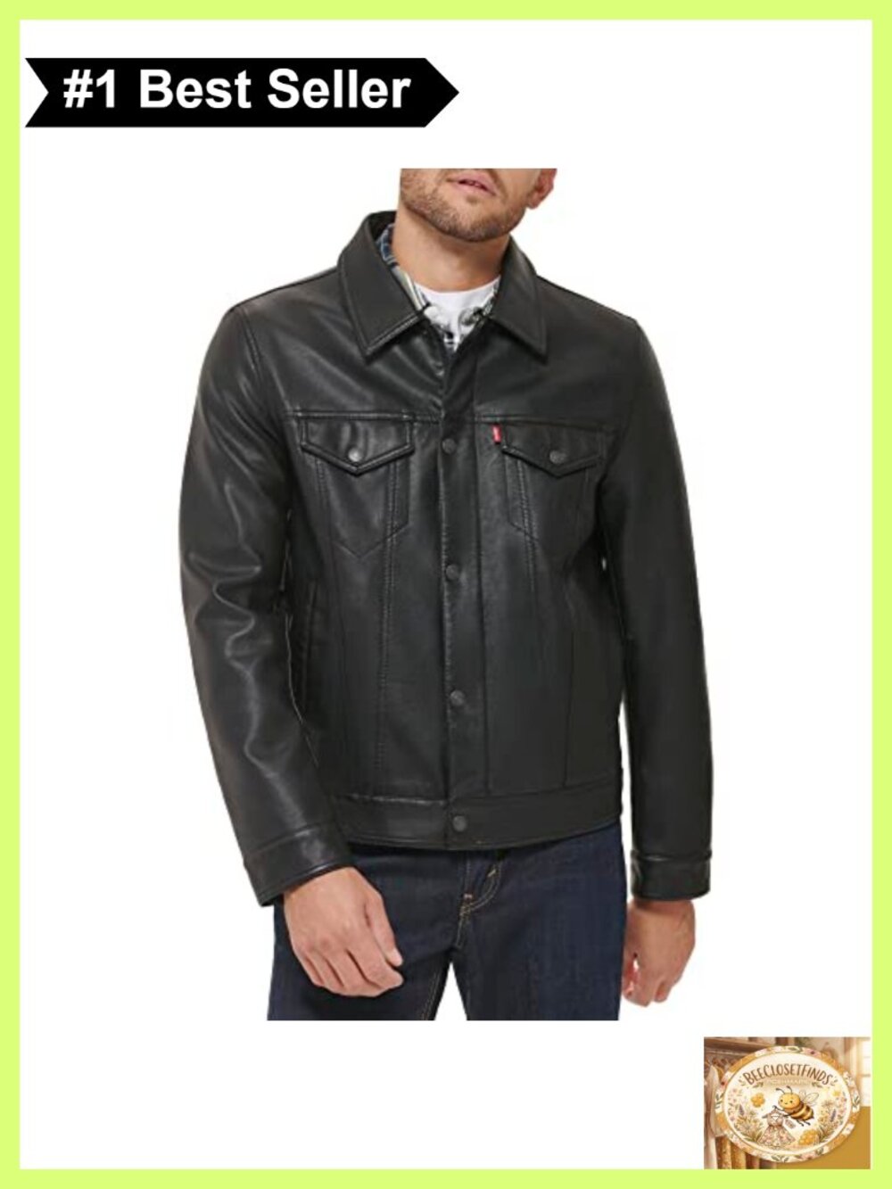 Faux Leather Classic Trucker Jacket Button Front Point Collar Lined
